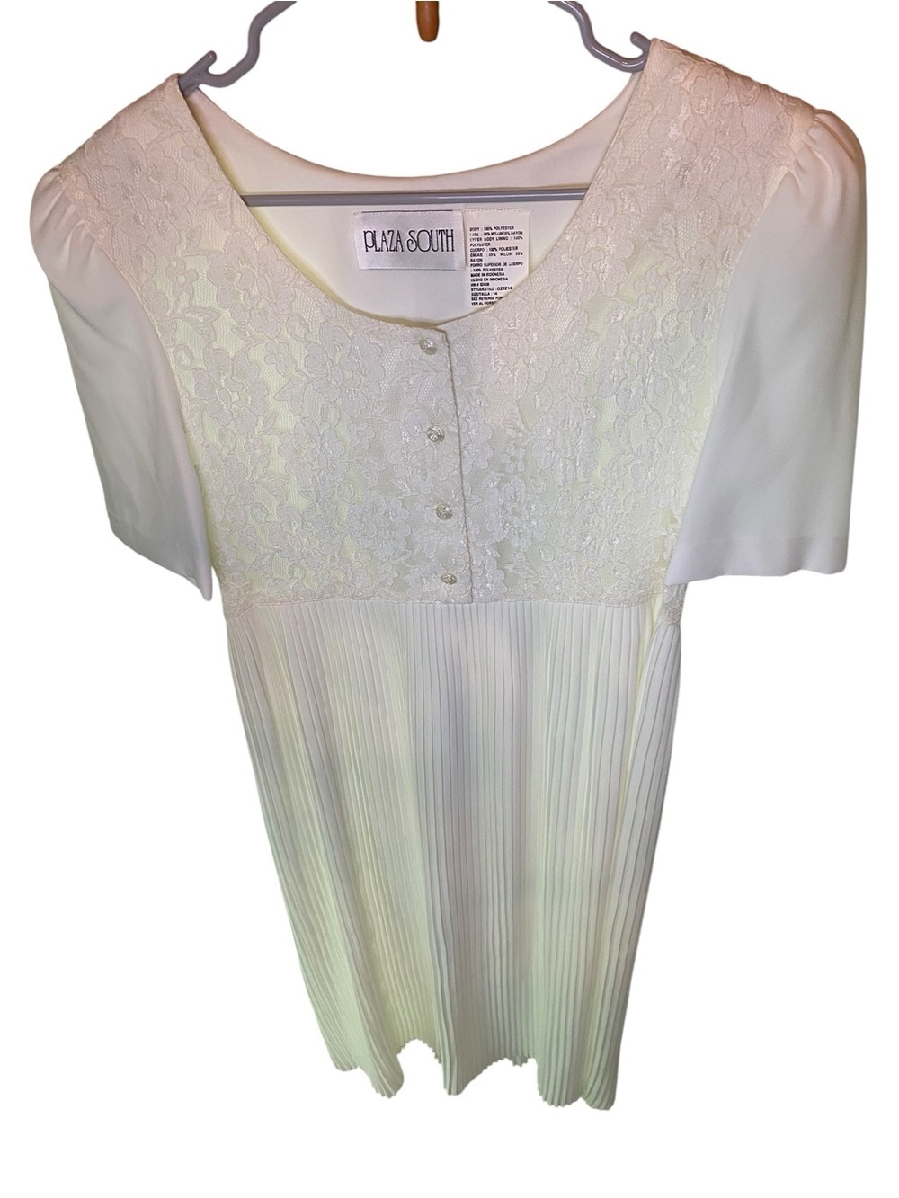 Vintage Plaza South Dress Women’s 14 Lace Pleated Wedding Rehearsal Shower White - Picture 2 of 7